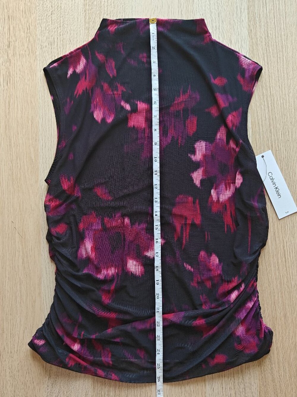 CALVIN KLEIN FLORAL-PRINT RUCHED BLOUSE (SIZE LARGE) - Picture 6 of 8